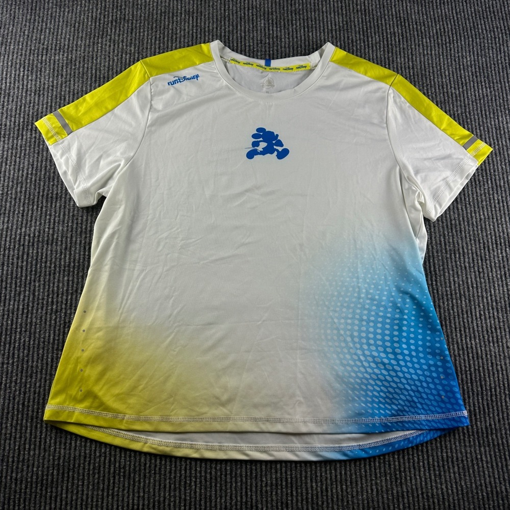 Disney runDisney Mickey Mouse Performance Running Shirt White Yellow Blue XL